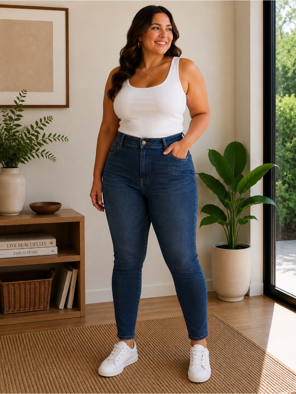 7 For All Mankind Dark Blue High-Rise Skinny Jeans
